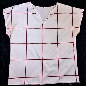 SHEIN White Blouse with Brown Grid Pattern